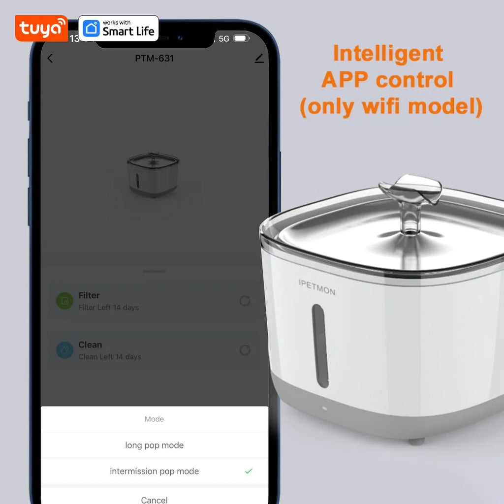 Smart Pet Water Fountain – 2.5L App-Controlled Automatic Water Dispenser with Stainless Steel Bowl & 3 Replacement Filters