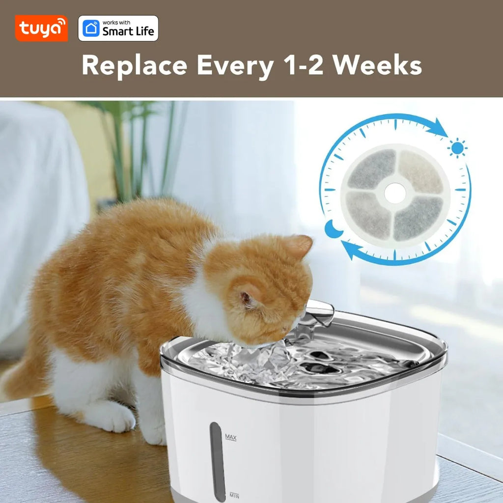 Smart Pet Water Fountain – 2.5L App-Controlled Automatic Water Dispenser with Stainless Steel Bowl & 3 Replacement Filters