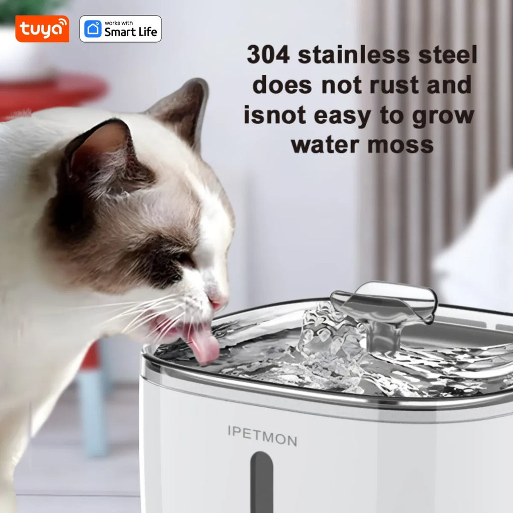 Smart Pet Water Fountain – 2.5L App-Controlled Automatic Water Dispenser with Stainless Steel Bowl & 3 Replacement Filters